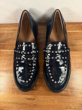 Free Assembly Dark Navy Faux-Leather Studded Penny Loafers Size 9.5